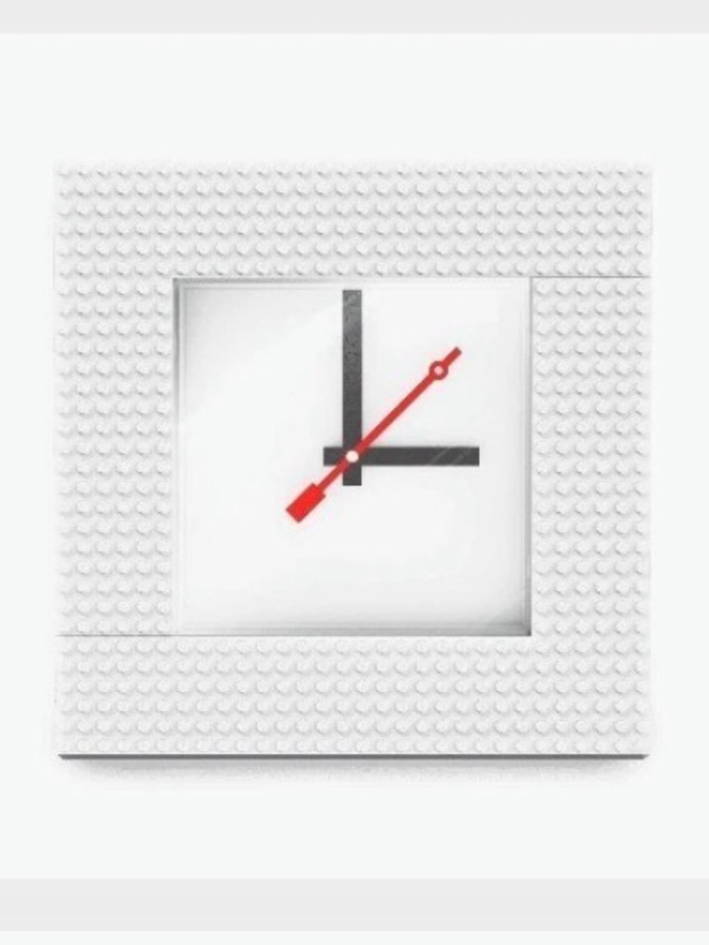 Modern Lego White Wall Clock with Red Accent Hands